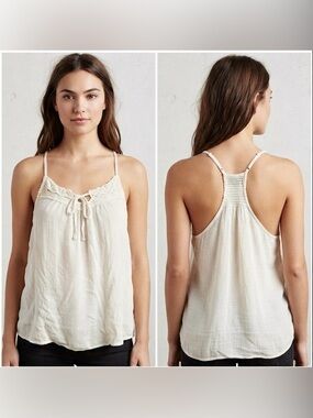 Timing Off-White/Cream Tie Front Tank Top (M)
